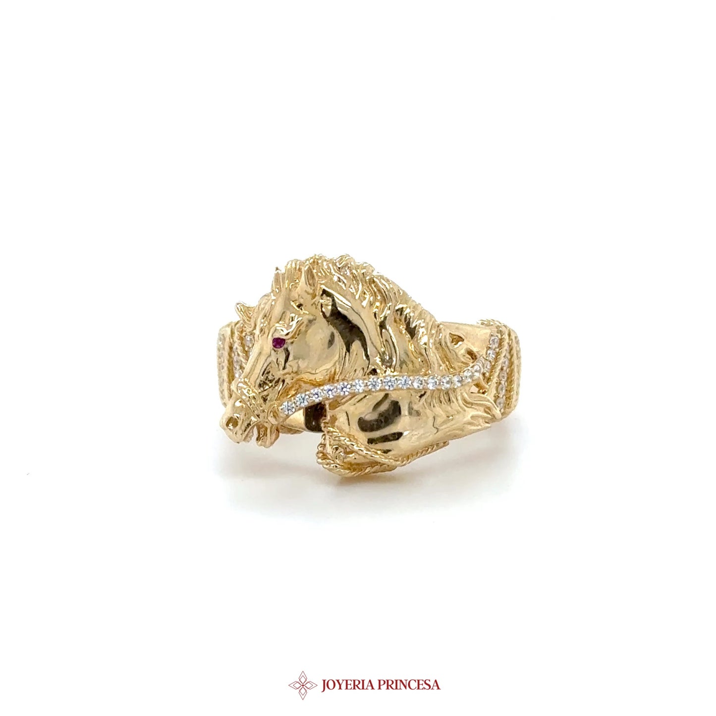 14K Gold Horse Head Ring with CZ Accents