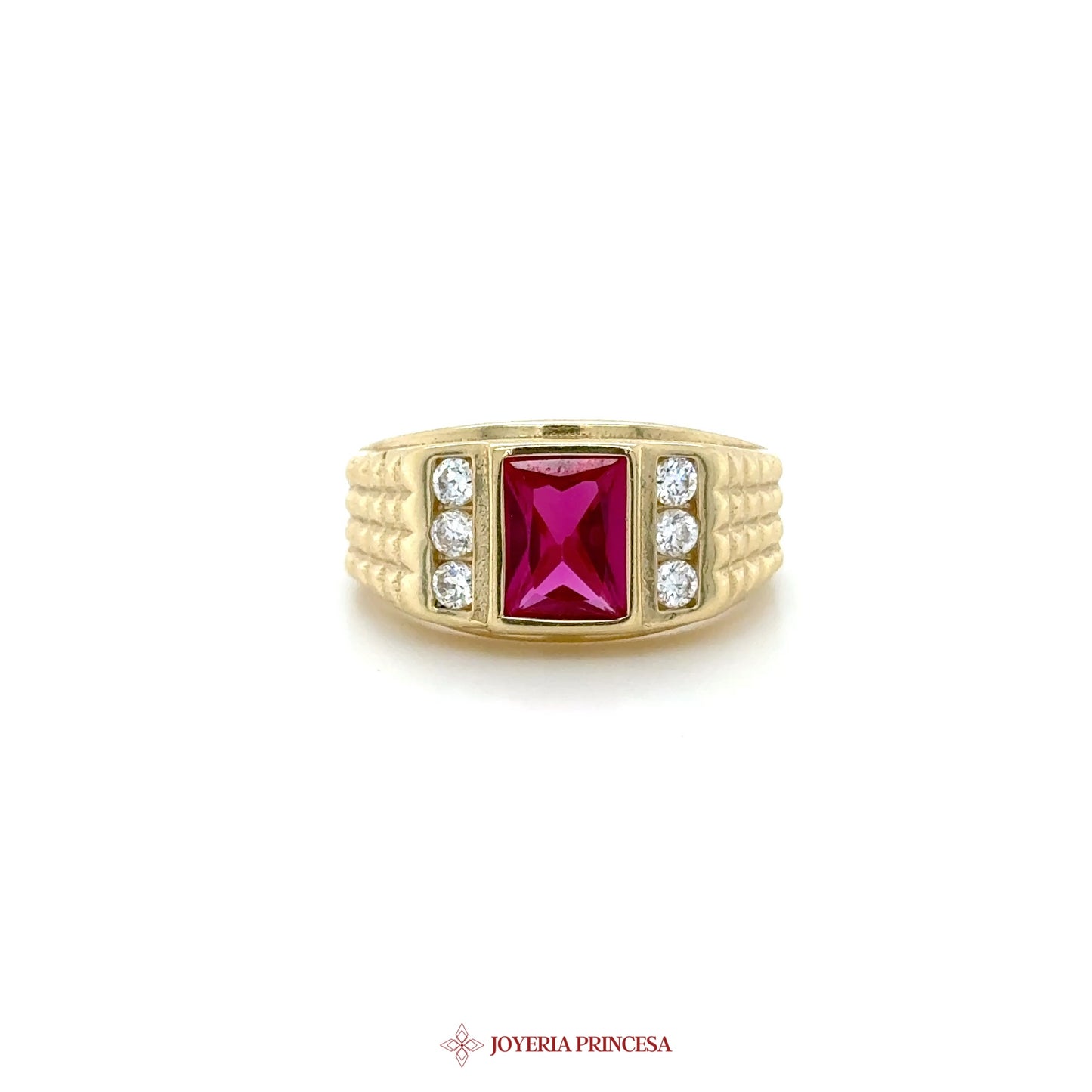 14K Gold Ring with Ruby and CZ Accents (UN-1630)