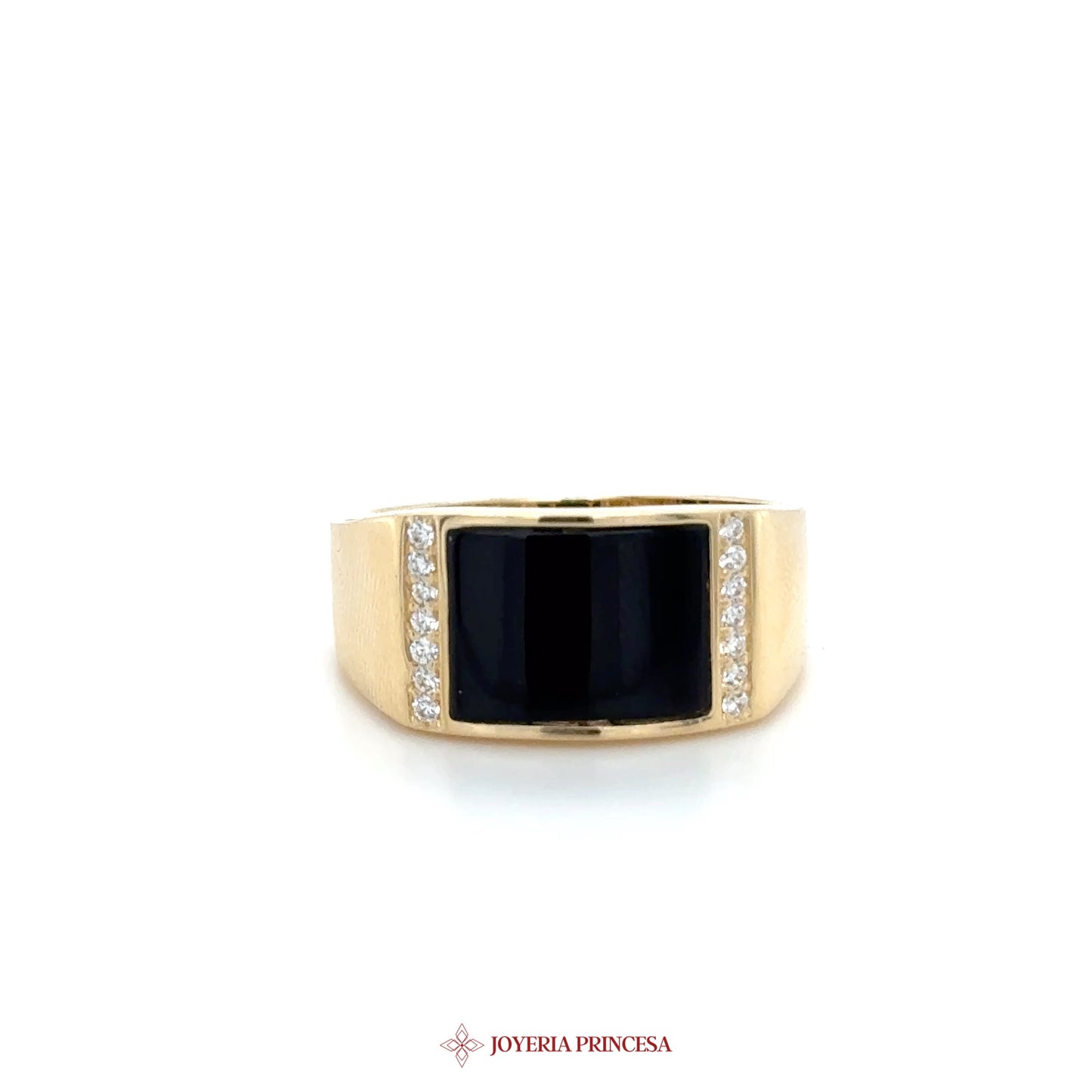 14K Gold Black Onyx and CZ Accent Ring