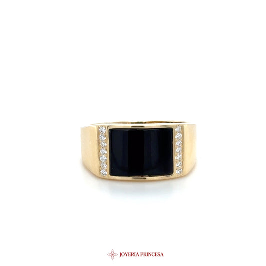 14K Gold Black Onyx and CZ Accent Ring
