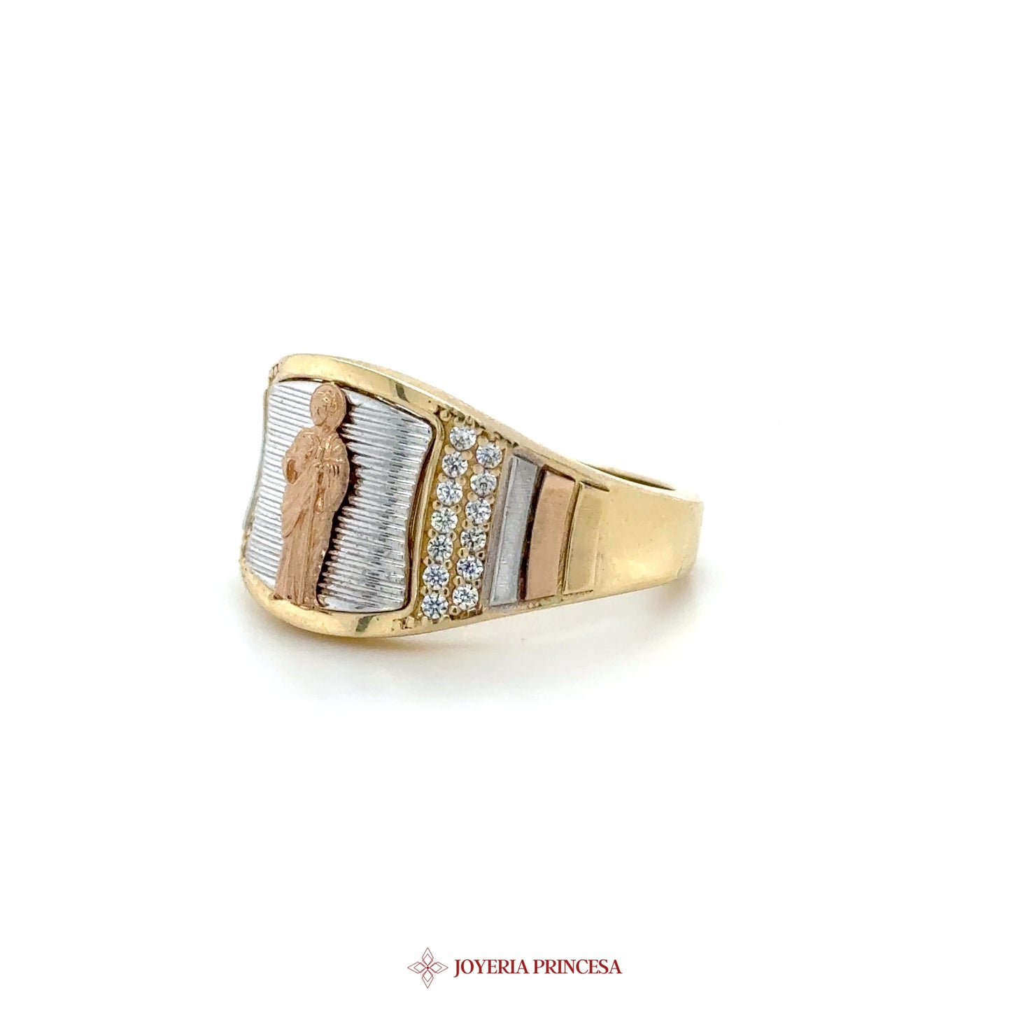 14K Gold San Judas Ring with CZ Accents