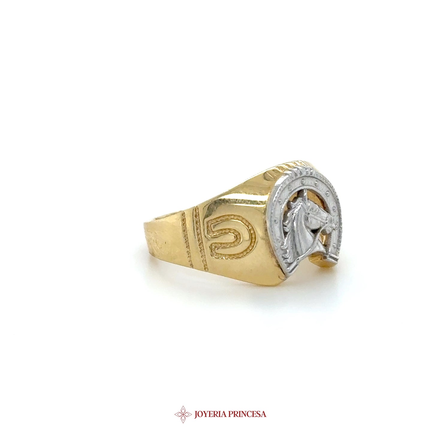 14K Gold Horsehead Ring with White Accent Stones