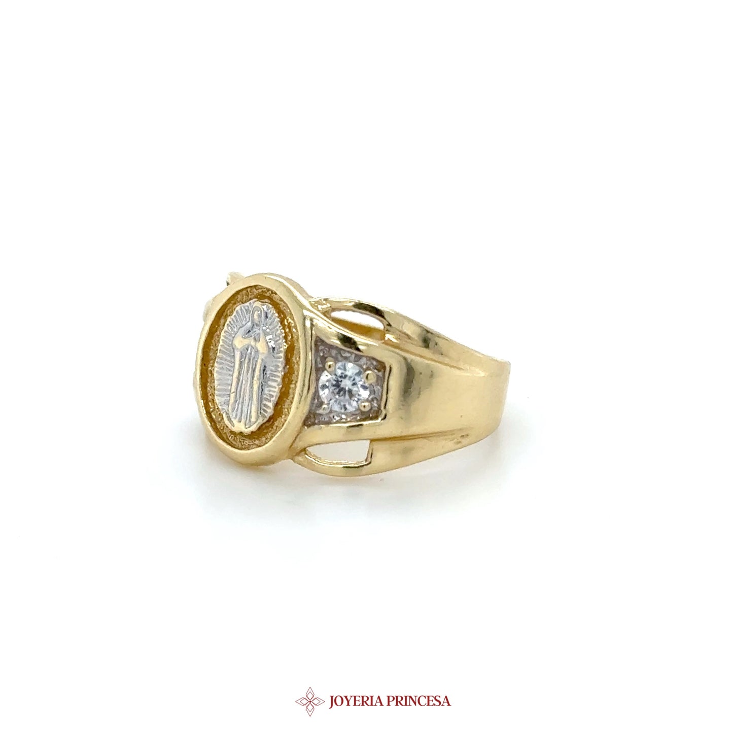 14K Gold Religious Medallion Ring with CZ Accents (UN-1649)