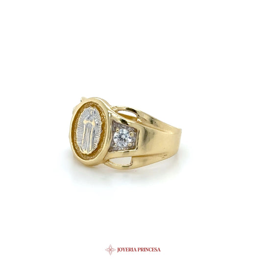 14K Gold Religious Medallion Ring with CZ Accents (UN-1649)