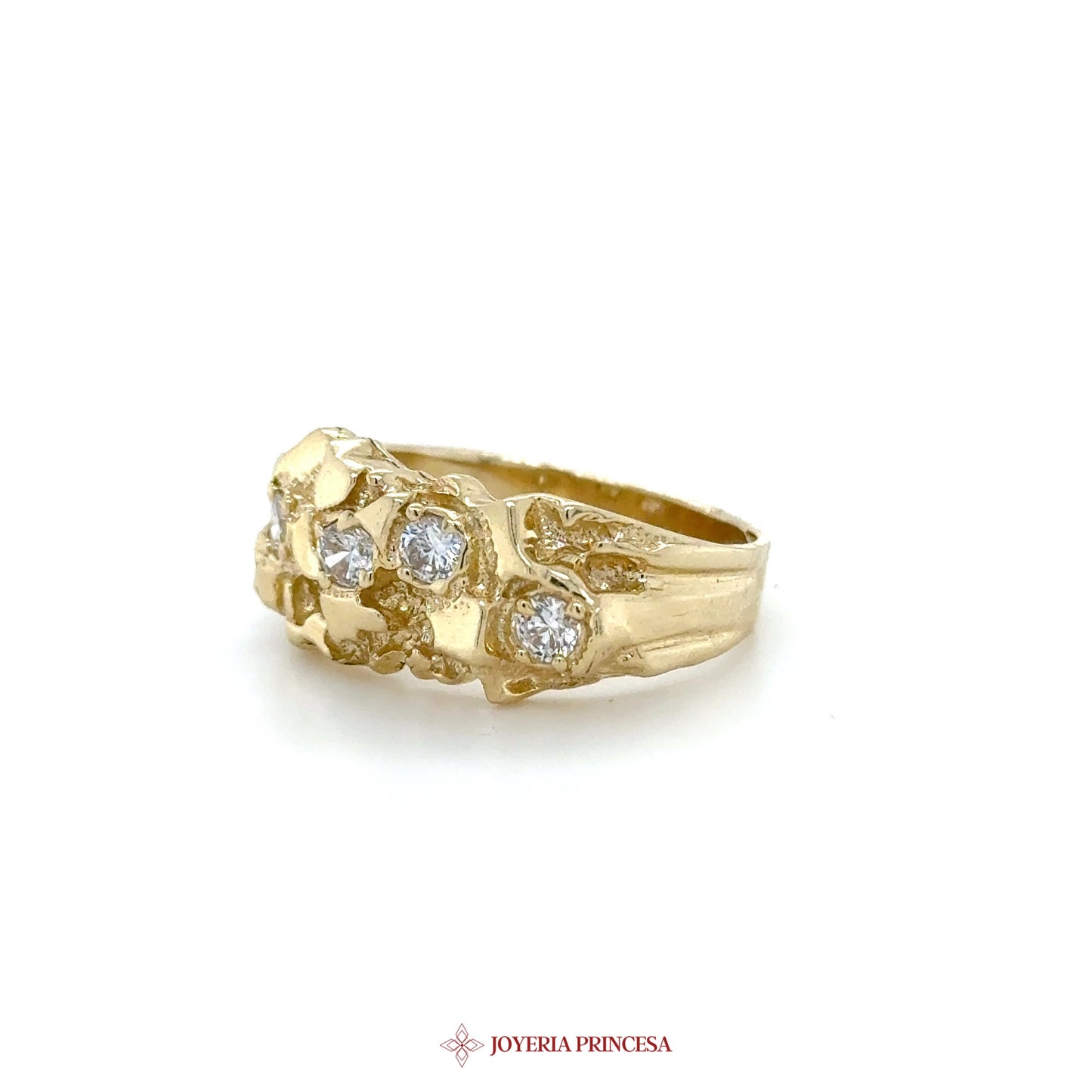 14K Gold Floral Design Ring with CZ Stones