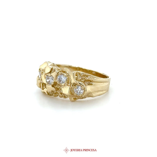 14K Gold Floral Design Ring with CZ Stones
