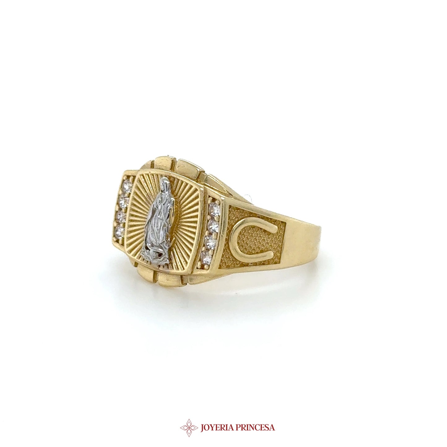 14K Gold Virgin Mary Ring with CZ Accents