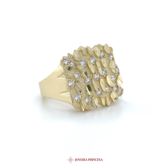 10K Gold Textured Statement Ring with CZ Stones