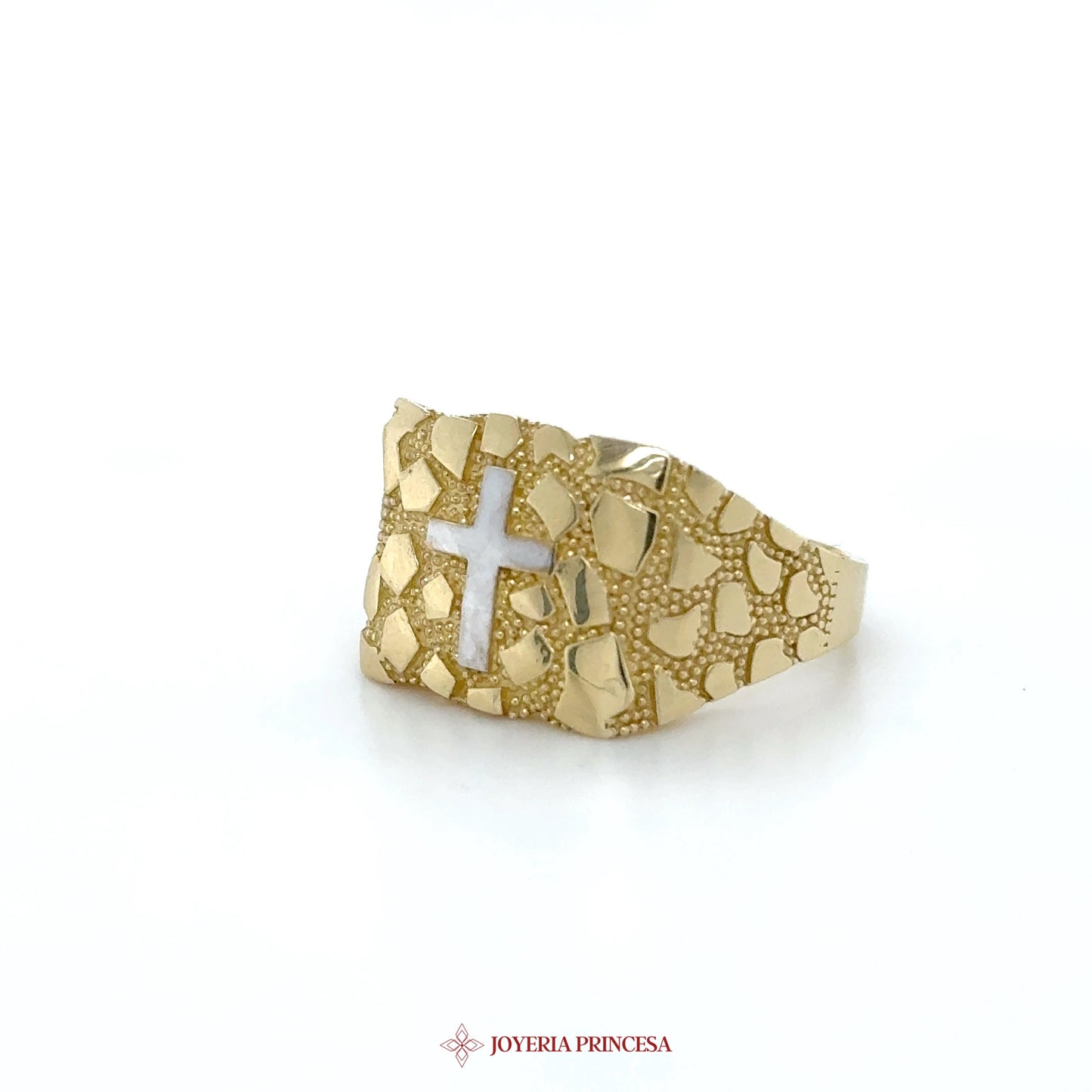 10K Gold Cross Motif Ring with Textured Design