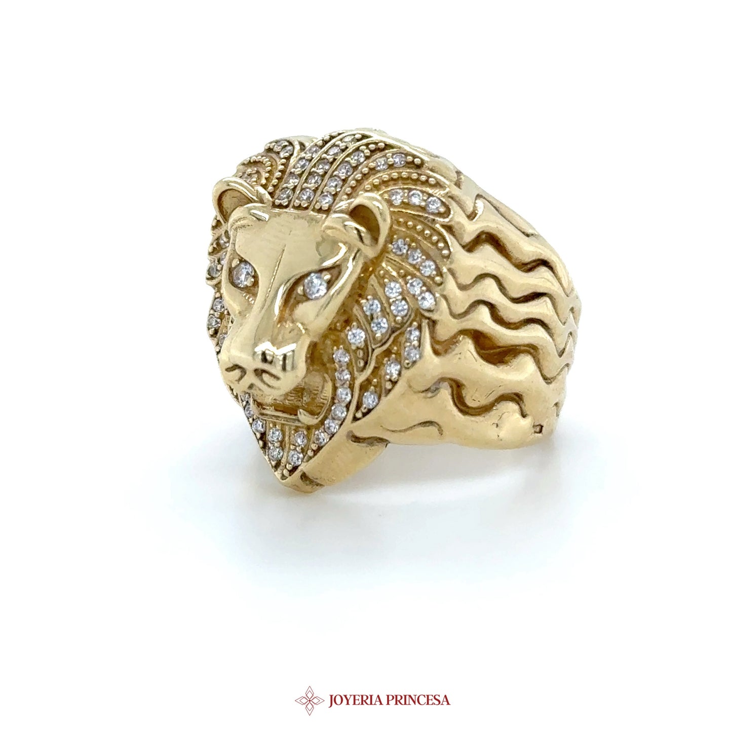 10K Gold Lion Head Ring with CZ Stones