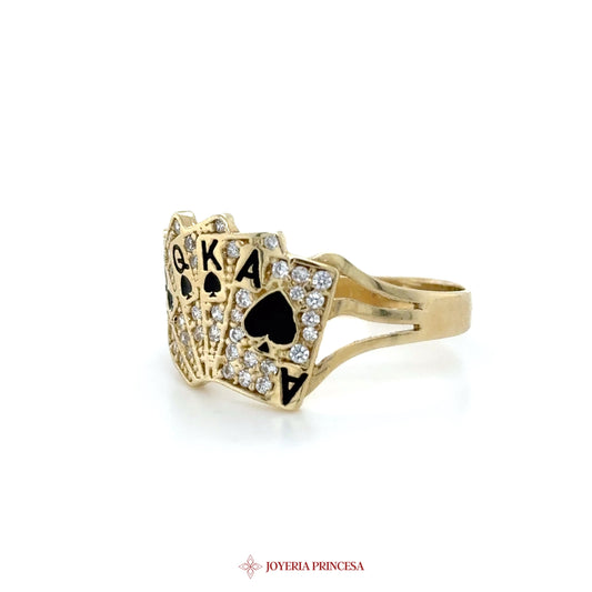 10K Gold Playing Cards Ring with CZ Stones (UN-1670)