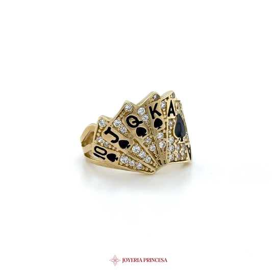 10K Gold Playing Cards Ring with CZ Stones (UN-1671)
