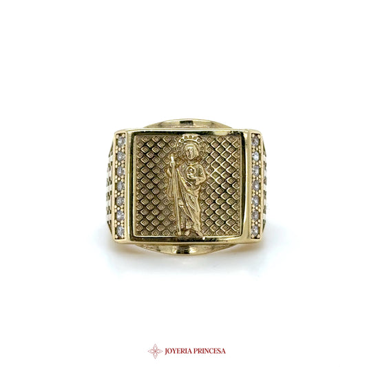 10K Gold Religious Motif Ring with CZ Accents