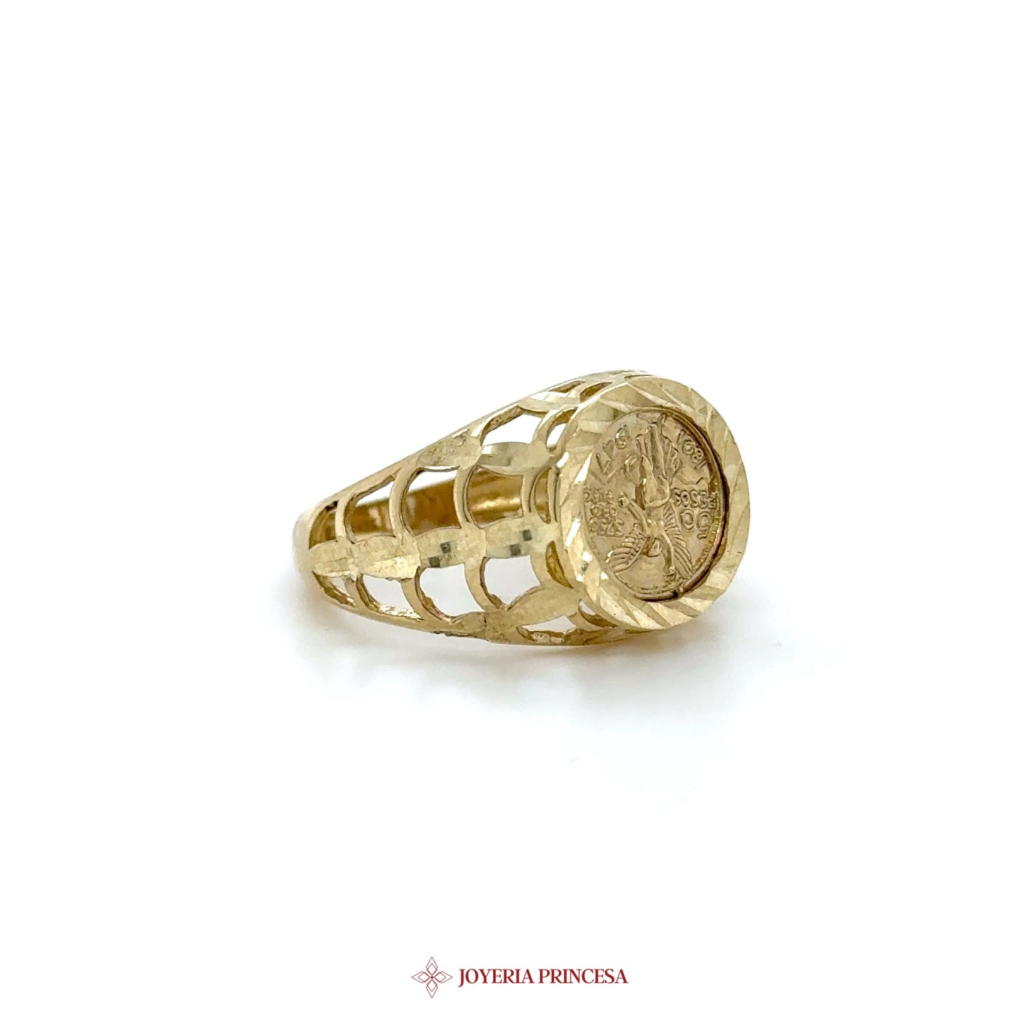 10K Gold Coin Design Ring with Cutout Band