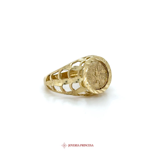 10K Gold Coin Design Ring with Cutout Band