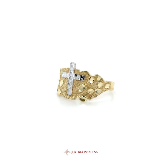 10K Gold Cross Ring with Textured Design