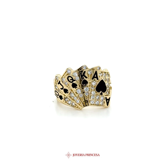 10K Gold Playing Cards Ring with CZ Stones (UN-1688)