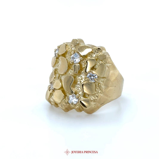 10K Gold Textured Ring with CZ Accents