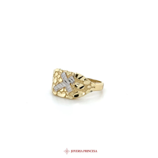 10K Gold Intricate Cross Motif Ring with Simulated Stones