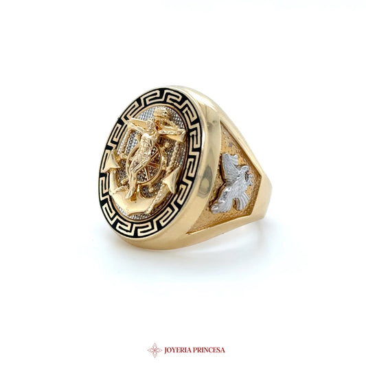 14K Gold Greek Motif Signet Ring with Eagle Design