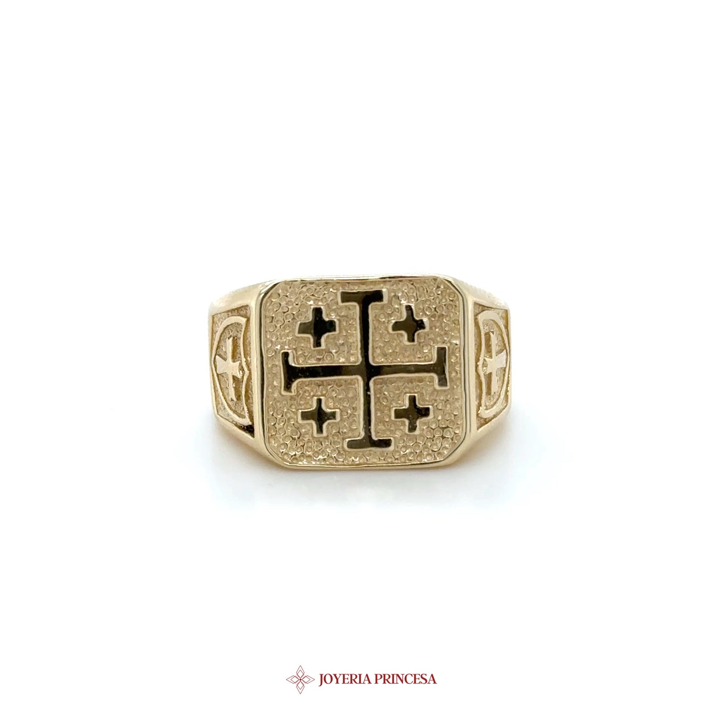 14K Gold Cross Motif Signet Ring