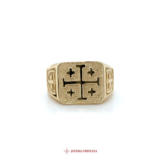 14K Gold Cross Motif Signet Ring