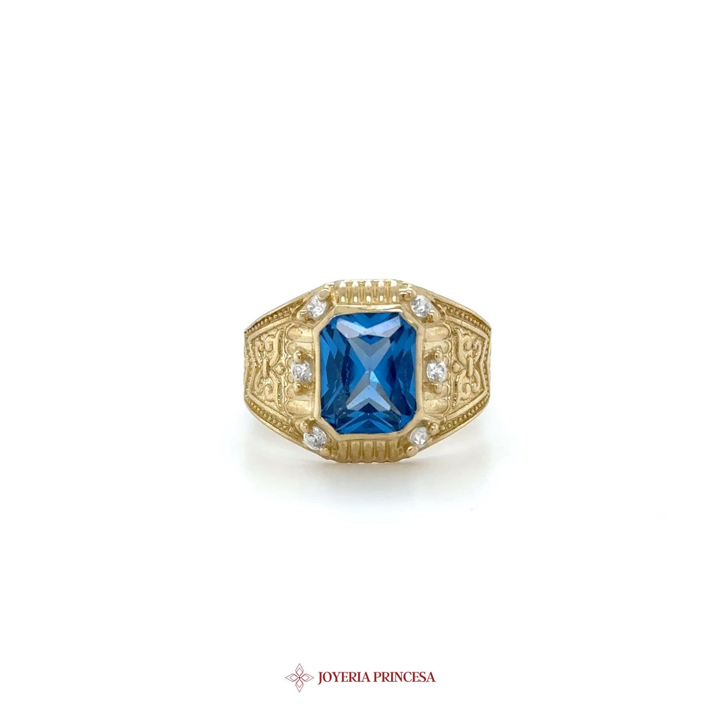 10K Gold Ring with Blue Zirconia and Accents