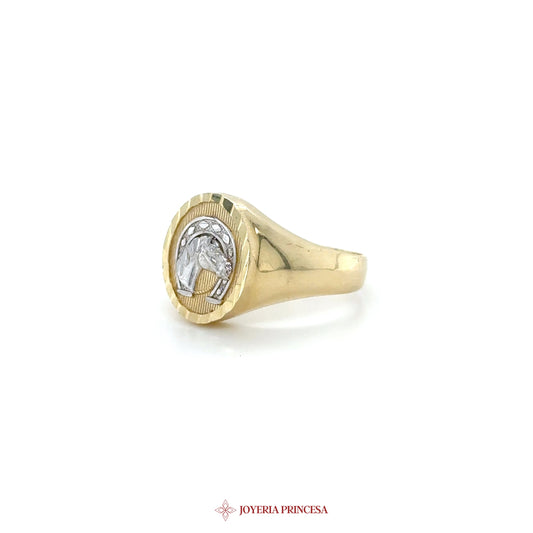 10K Gold Horseshoe Ring with Oval CZ Center