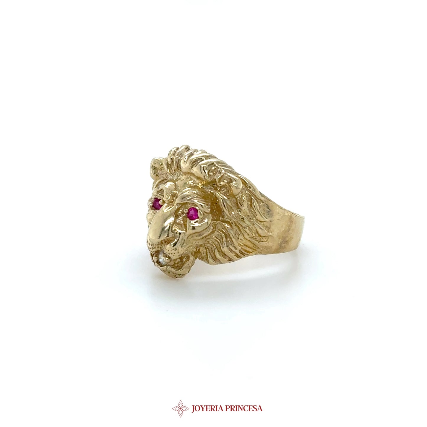 10K Gold Lion Head Ring with Ruby and CZ Stones