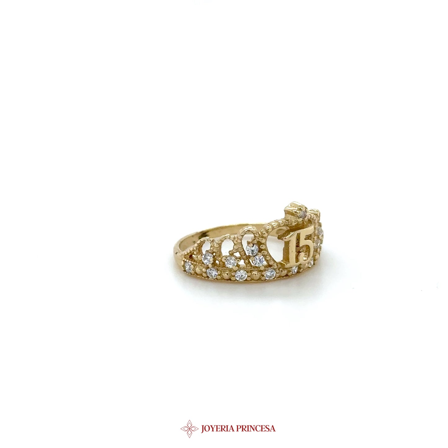 14K Gold Quinceañera “15” Crown Ring