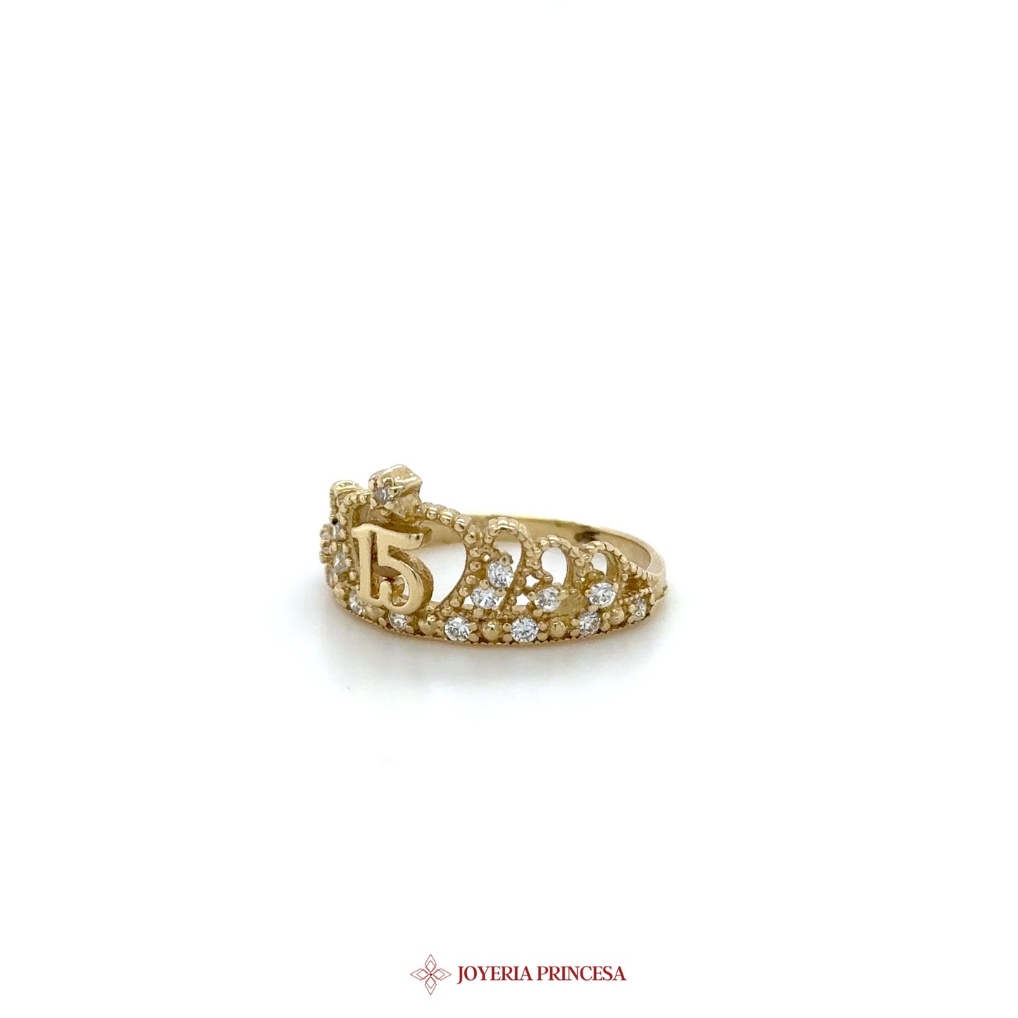 14K Gold Quinceañera “15” Crown Ring