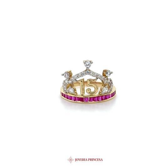14K Quinceanera Ring with Zirconias and Pink Stones
