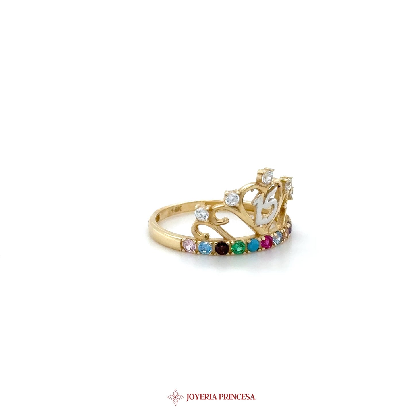 14K Gold Quinceanera Ring with Colorful Zirconia Stones