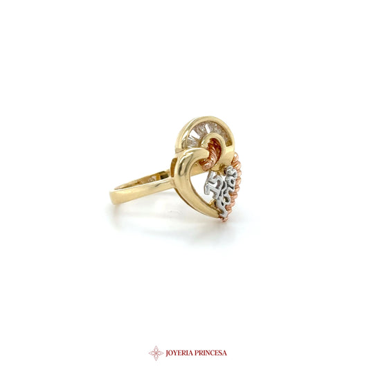 14K Gold Heart Motif Ring with Zirconia Accent