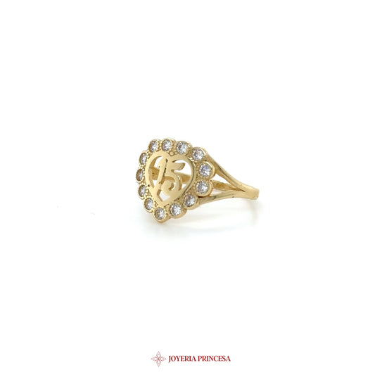 14K Gold Quinceanera Ring with Zirconias