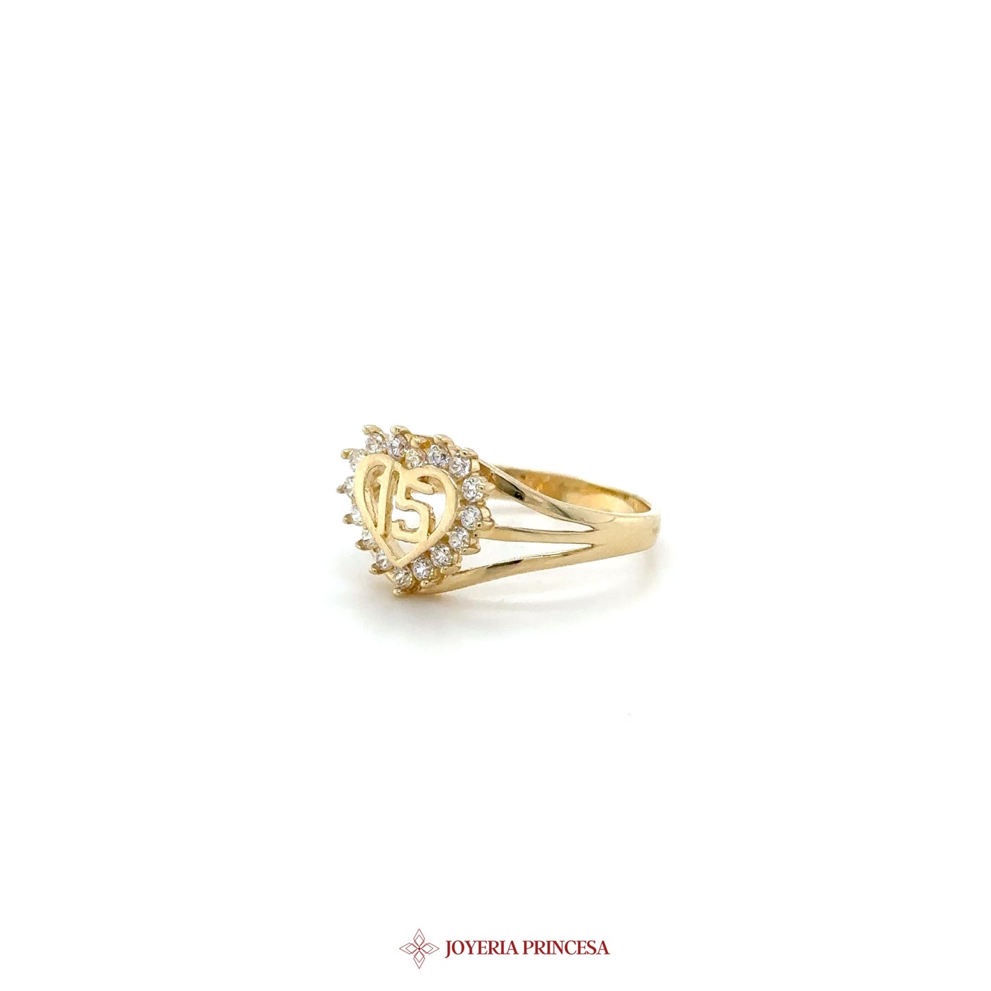 14K Gold Quinceañera Heart Ring with Zirconias