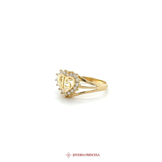 14K Gold Quinceañera Heart Ring with Zirconias