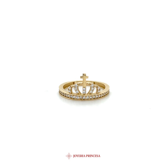 14K Gold Cross Crown Ring