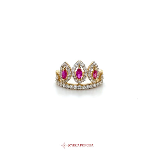 14K Gold Quinceanera Crown Ring with Pink Zirconia