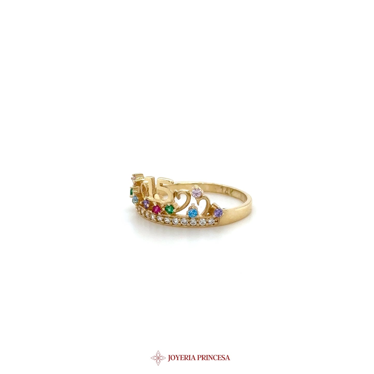 14K Gold Quinceanera Ring with Multicolor Zirconias
