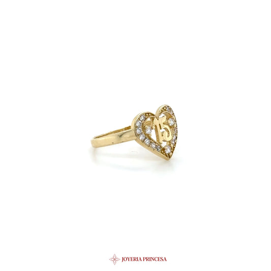 14K Gold Heart Quinceanera Ring with Zirconias