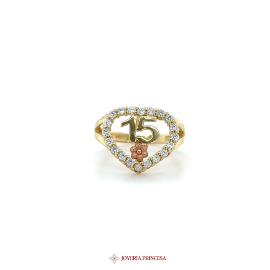 14K Gold Quinceañera Ring with Zirconia and Heart Motif