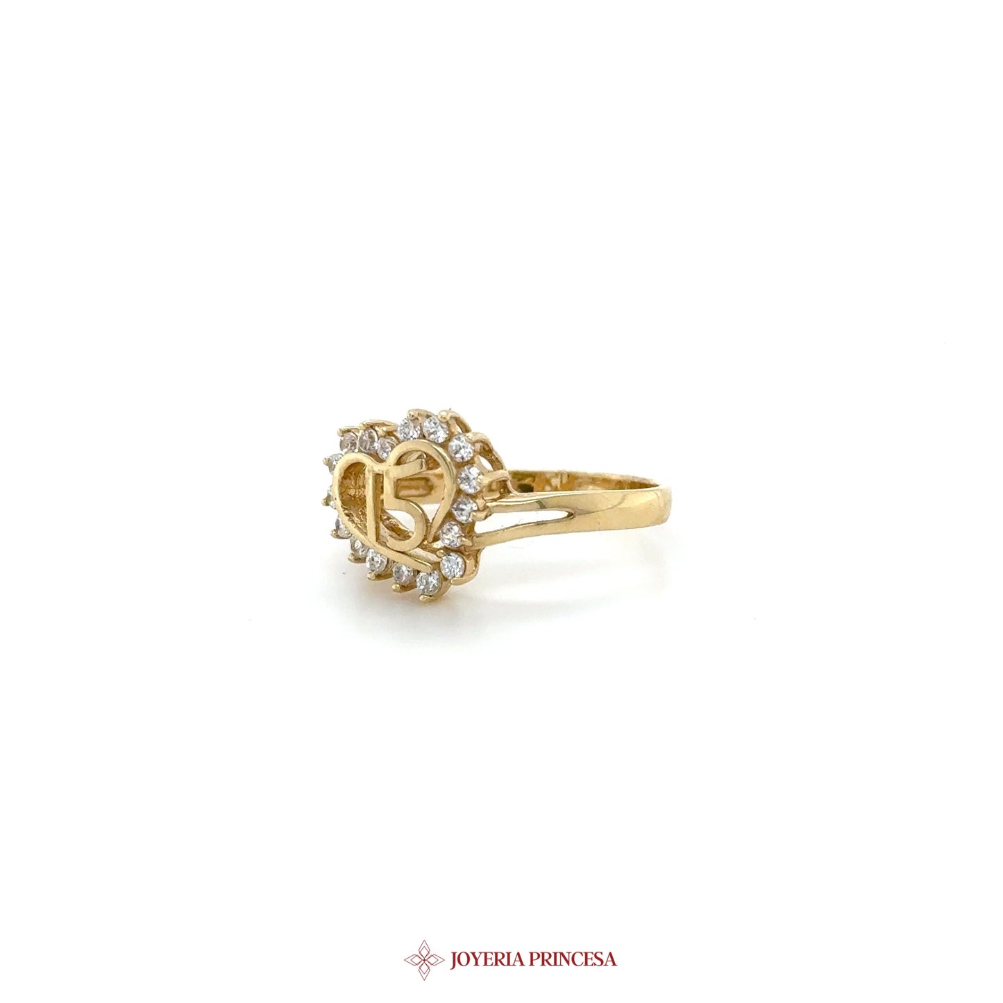 14K Gold Quinceañera Heart Ring with Zirconias (UN-1761)