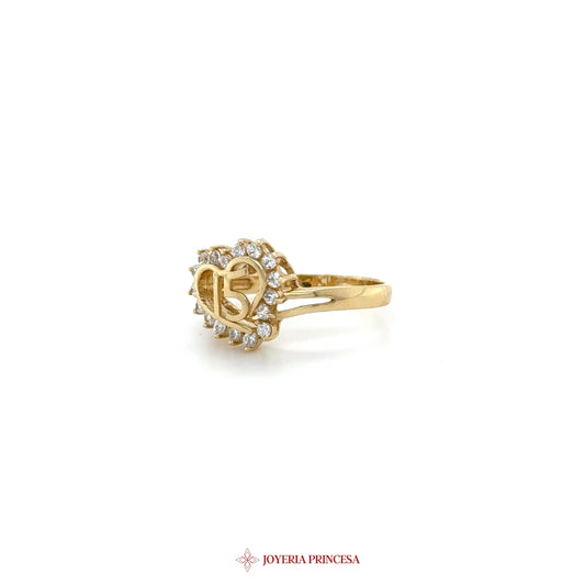 14K Gold Quinceañera Heart Ring with Zirconias (UN-1761)