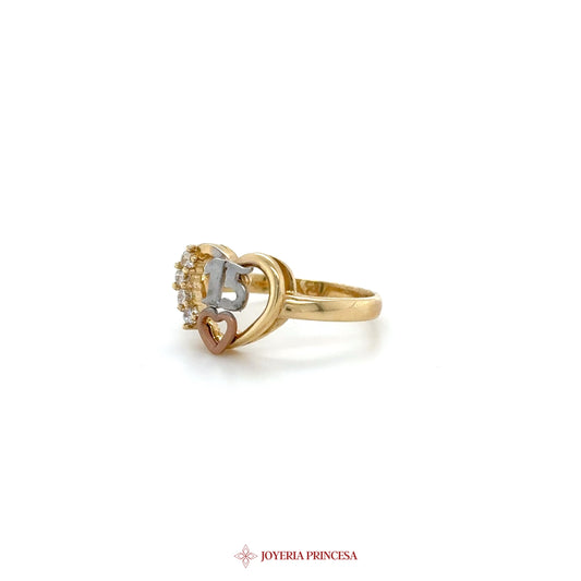 14K Heart Motif Zirconia Ring