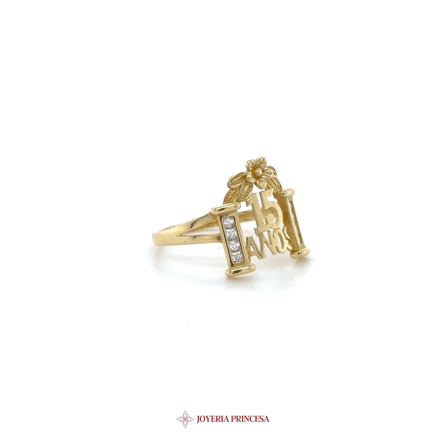 14K Yellow Gold Quinceanera Ring with Zirconia Stones