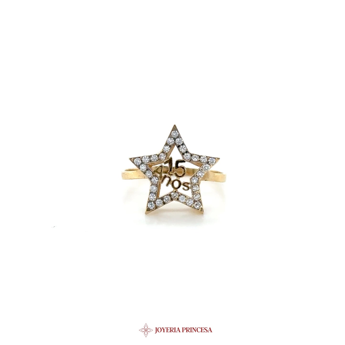 14K Gold Star Quinceanera Ring with Zirconias