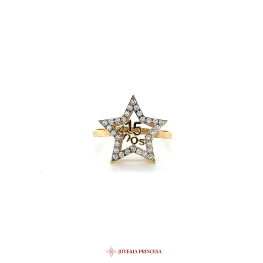 14K Gold Star Quinceanera Ring with Zirconias