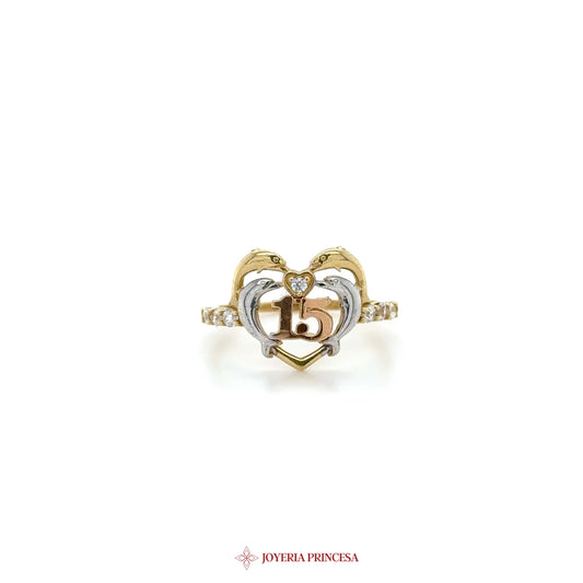 14K Heart Quinceañera Ring with Zirconia Stones