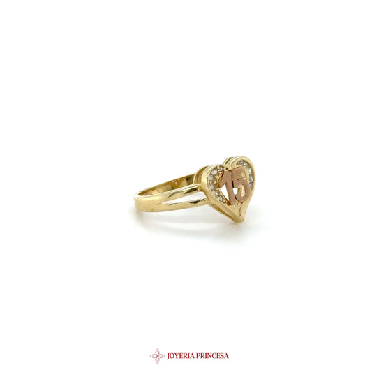 14K Heart Quinceañera Ring with Zirconias